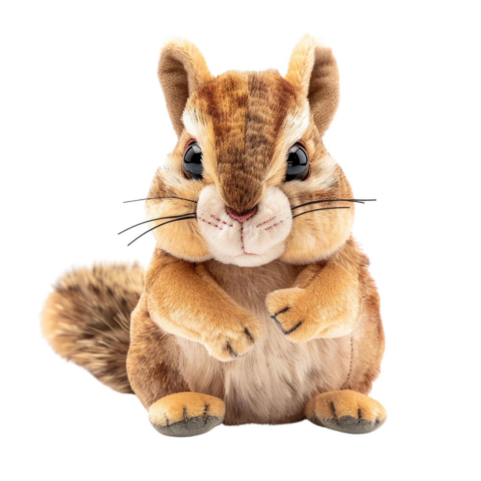 A single cute chipmunk toy, soft toy front view isolated on transparent background png