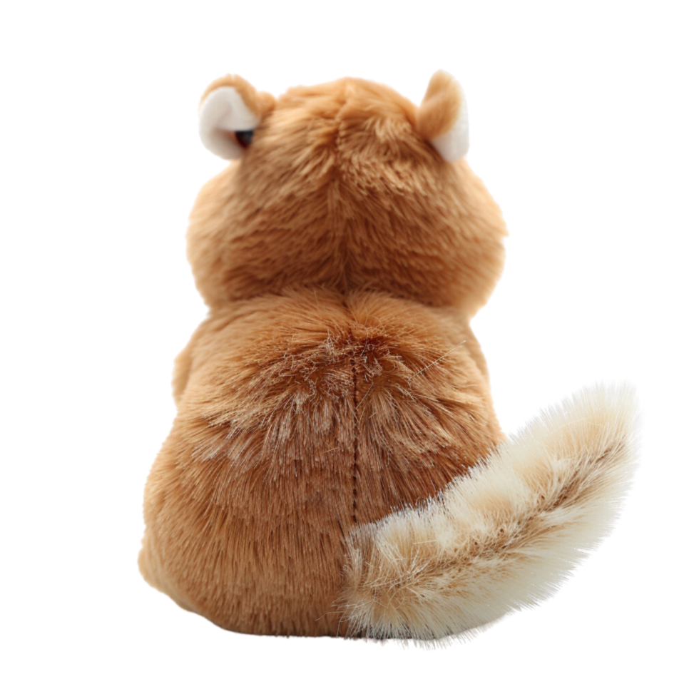 A single cute chipmunk toy, soft toy back view isolated on transparent background png