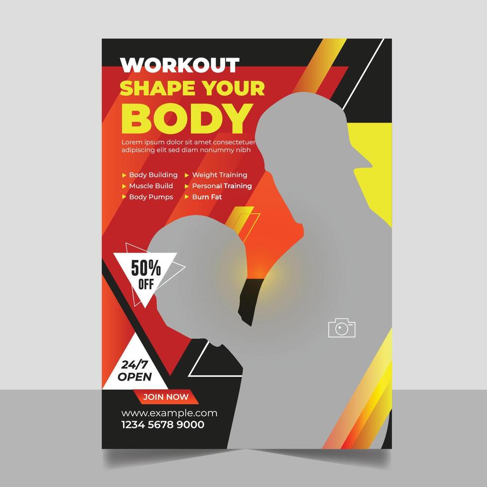 Gym flyer A4 Fitness poster template and bodybuilding training center promotional design vector
