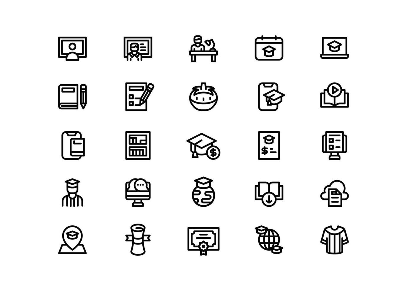Outlined Education Learning Icon Set vector