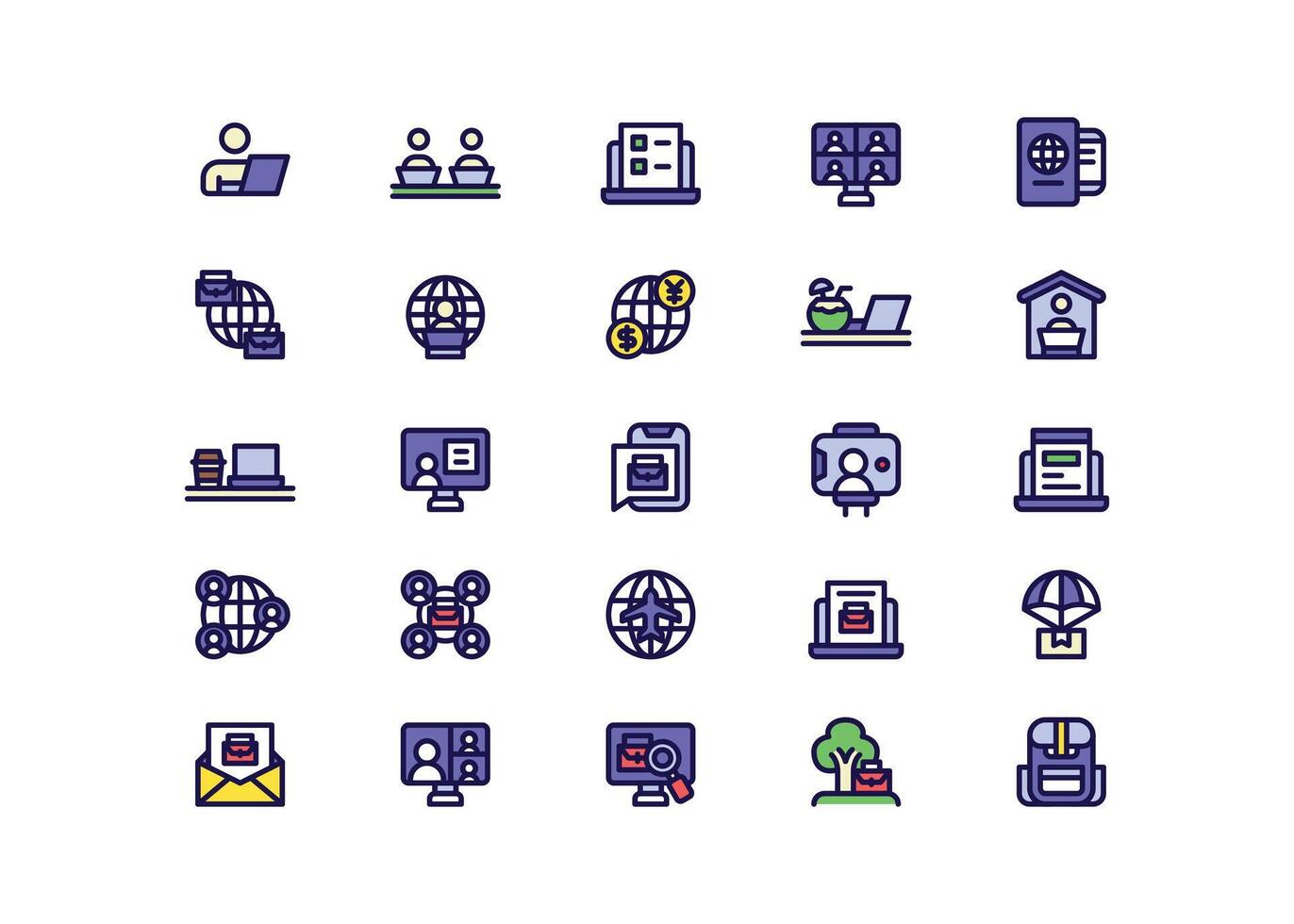 Lineal Fill Digital Nomad Icon Set vector