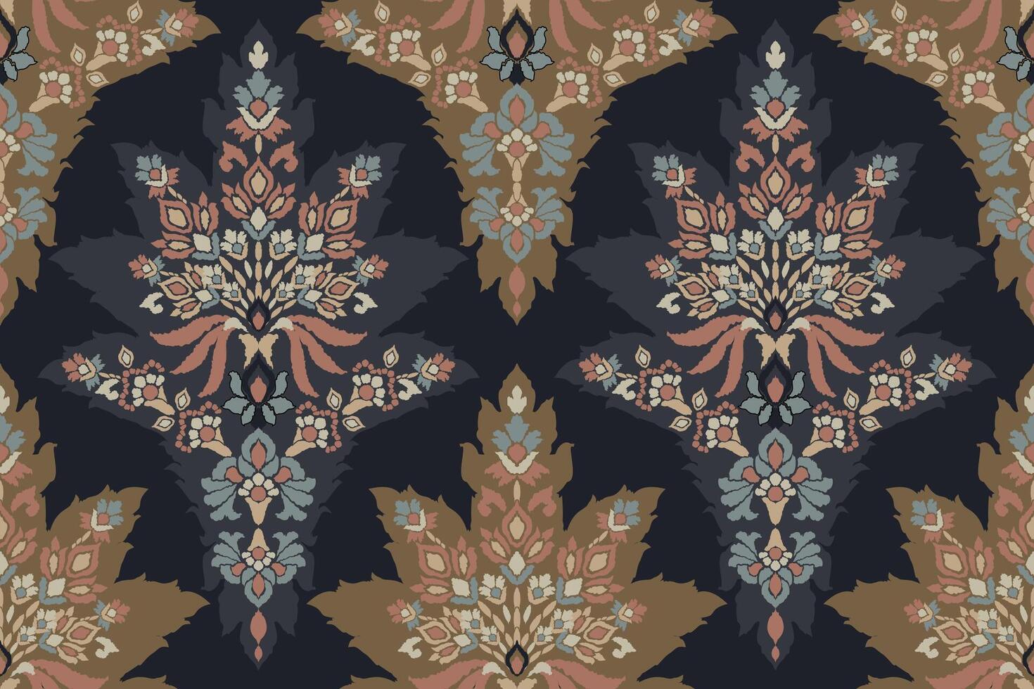 Saree pattern.Ikat floral design seamless pattern on brown background illustration.Ikat ethnic oriental embroidery,Aztec style.design for texture,fabric,clothing,wrapping paper,decoration,print vector