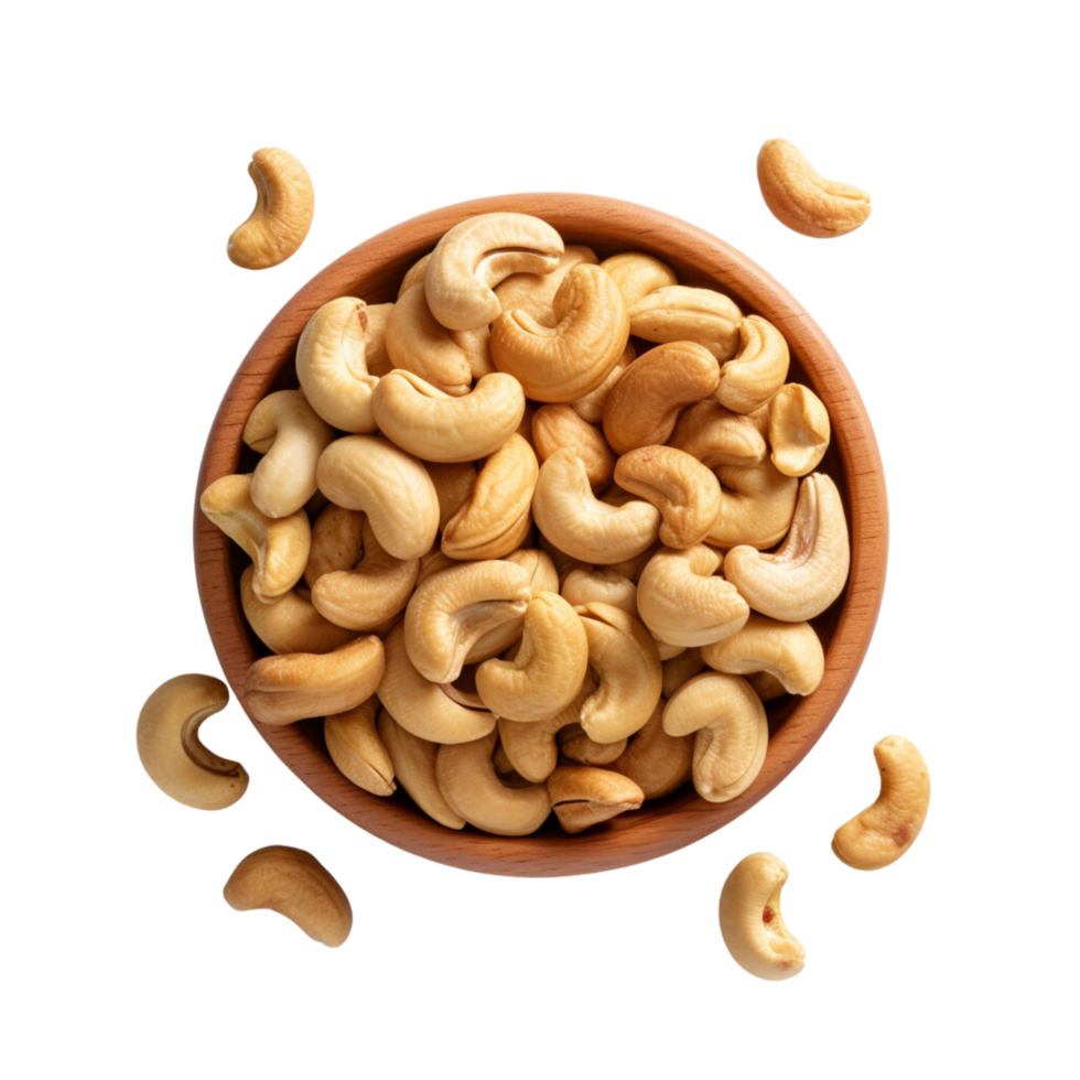 Cashew top view isolated on a transparent background png