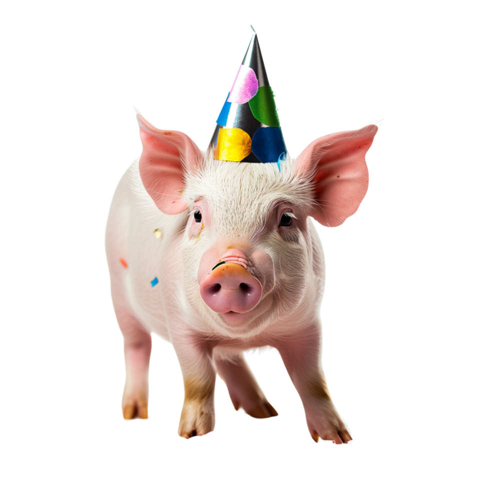 A Pig wear a Birthday cap isolated on a transparent background png