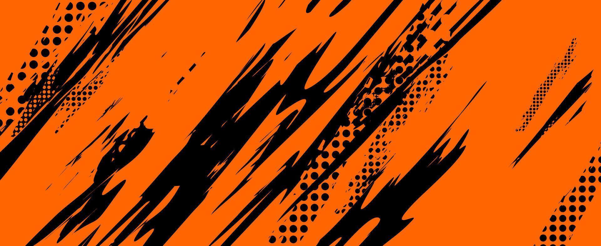 a black and orange background with a few lines and halftone vector