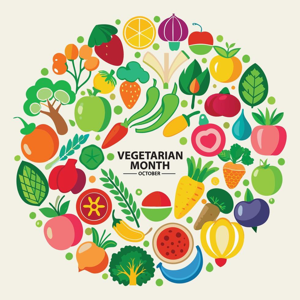 Vegetarian Month Typography Poster and Social Media Post Template vector