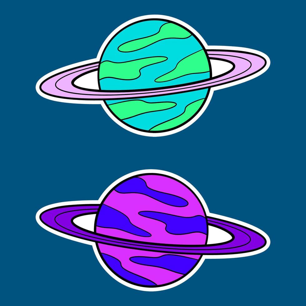 Planet Doodle Sticker Illustration with Pop Art Style vector