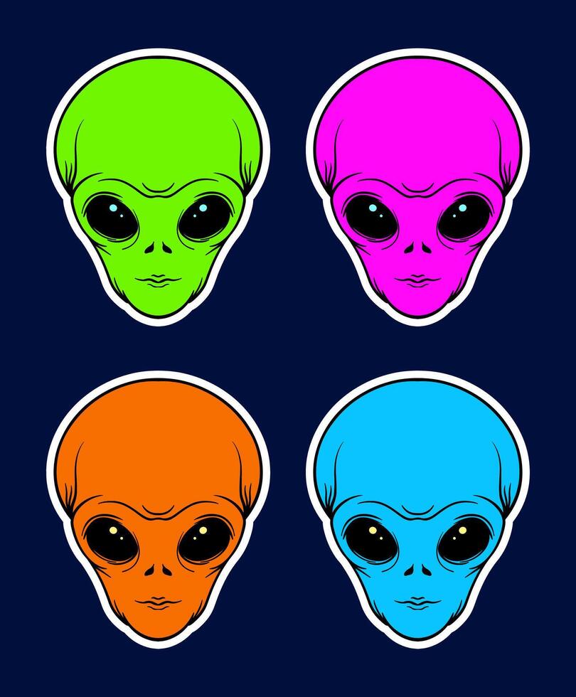 Head of Alien Doodle Sticker Illustration with Pop Art Style vector