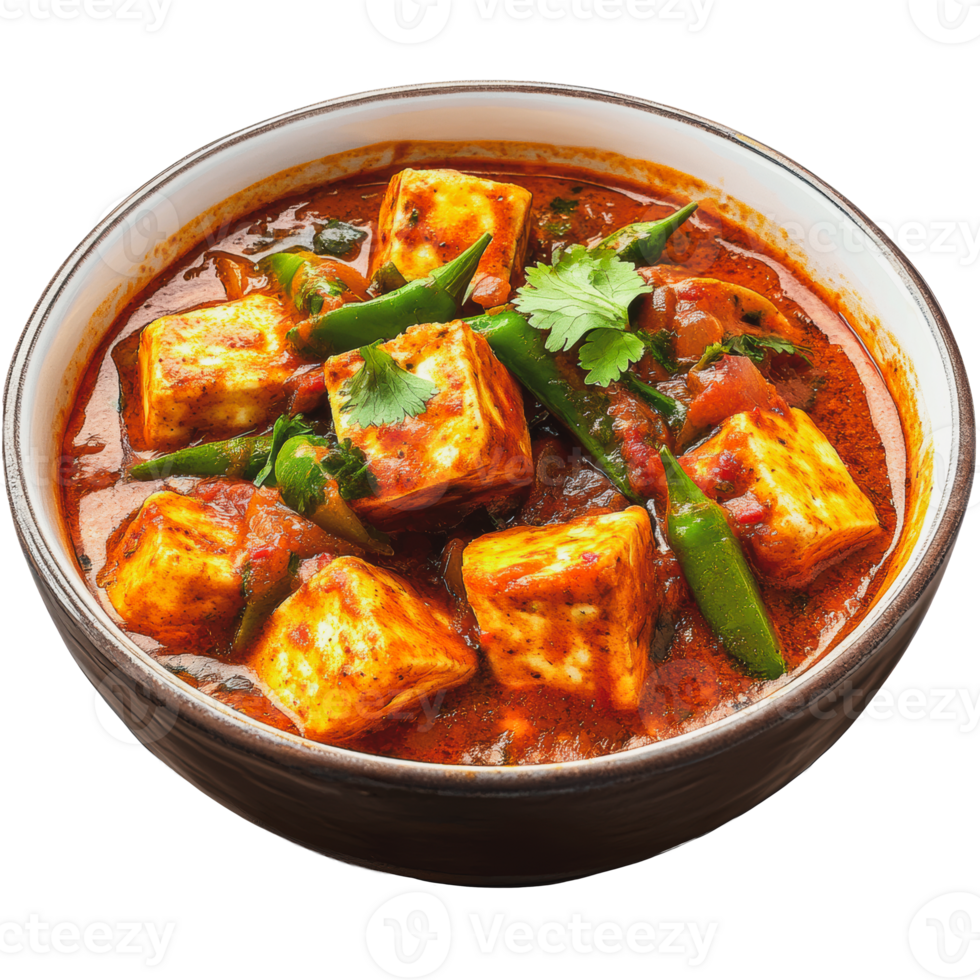 Tofu curry with green beans in a bowl png
