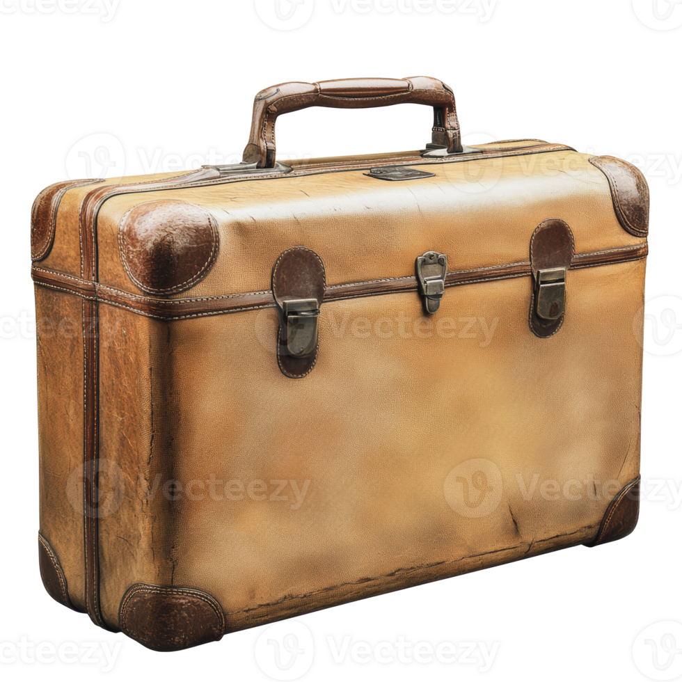 Vintage leather suitcase displayed on a surface png