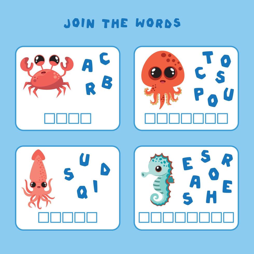 Mini-game for children. words scramble. Put the letters in the right order, write the words correctly. vector