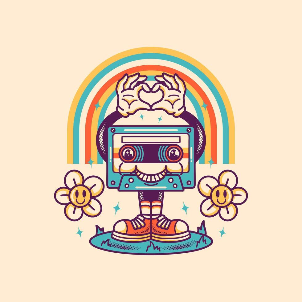 Cartoon cassette in love vector