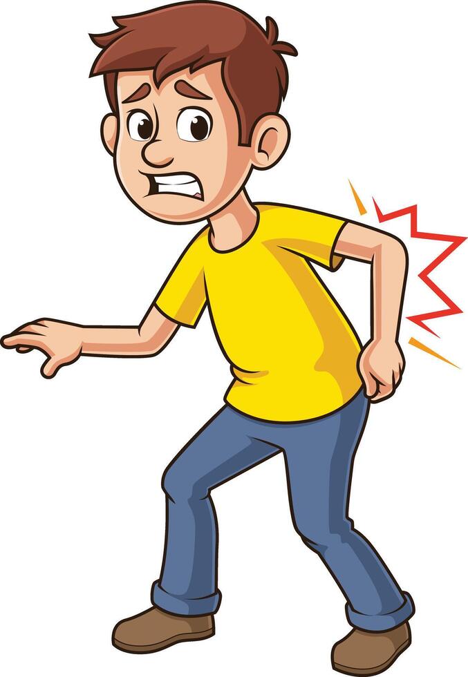 Caucasian man with back pain cartoon drawing vector