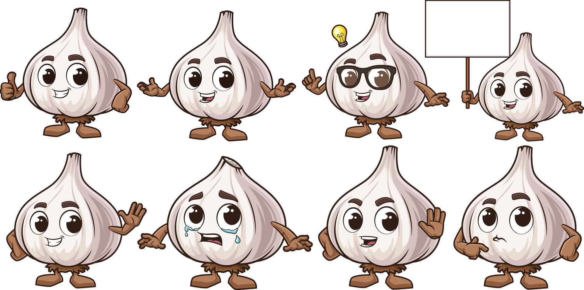 Cartoon garlic mascot character. Each image on a separate layer. vector