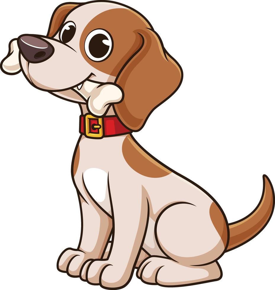 Cute little dog biting bone cartoon drawing vector