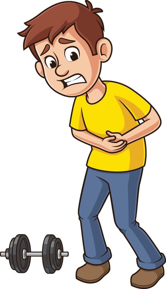 Caucasian man hernia pain cartoon drawing vector