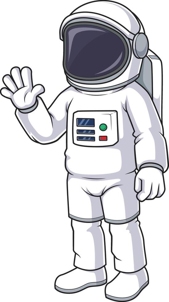 Astronaut in suit waving cartoon drawing vector