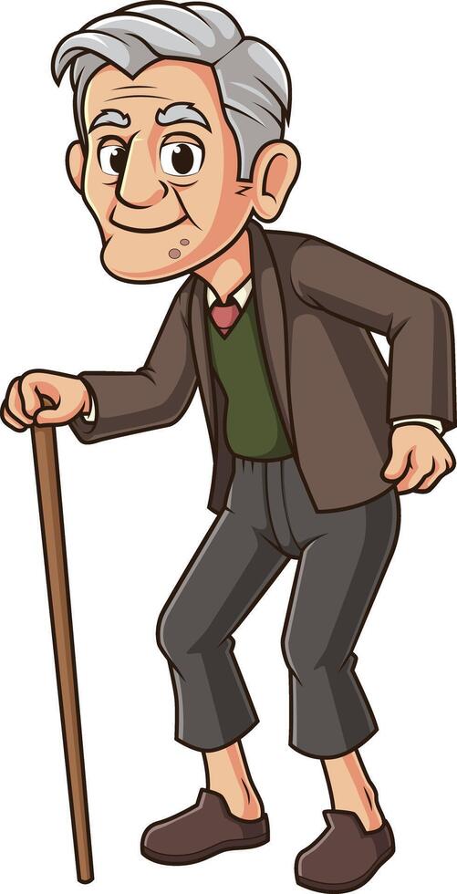 Weak senior man cartoon drawing vector