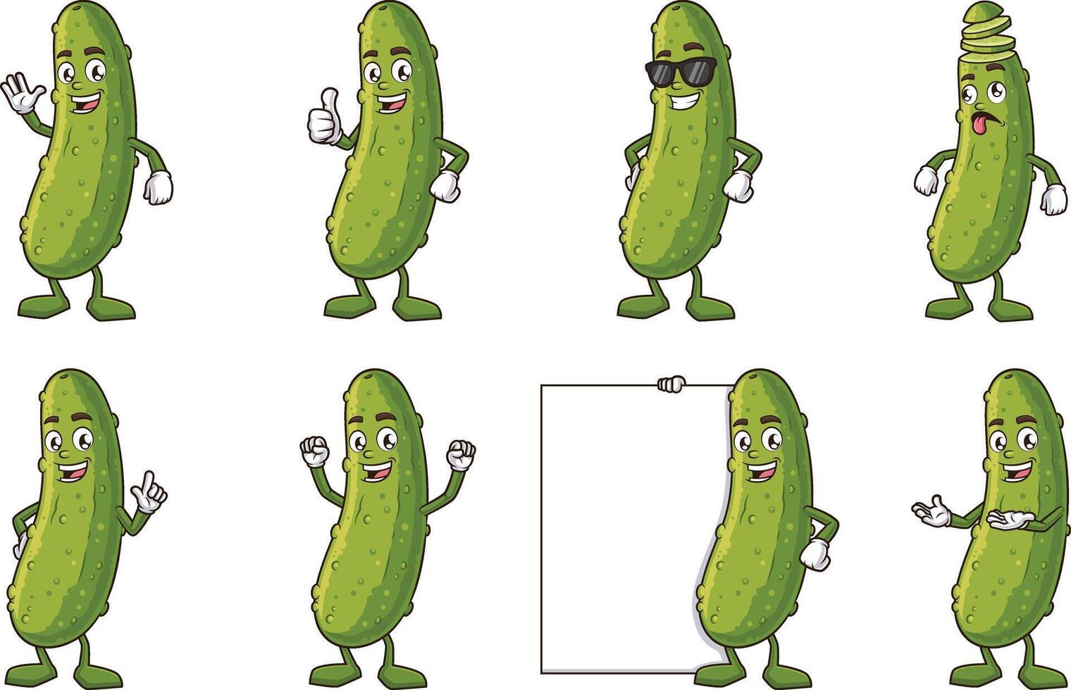 Cartoon pickle mascot character. Each image on a separate layer. vector