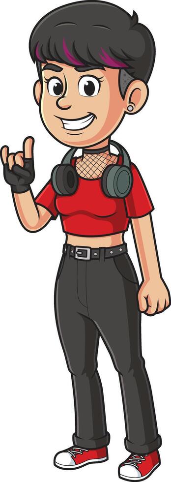 Woman punk rock cartoon drawing vector