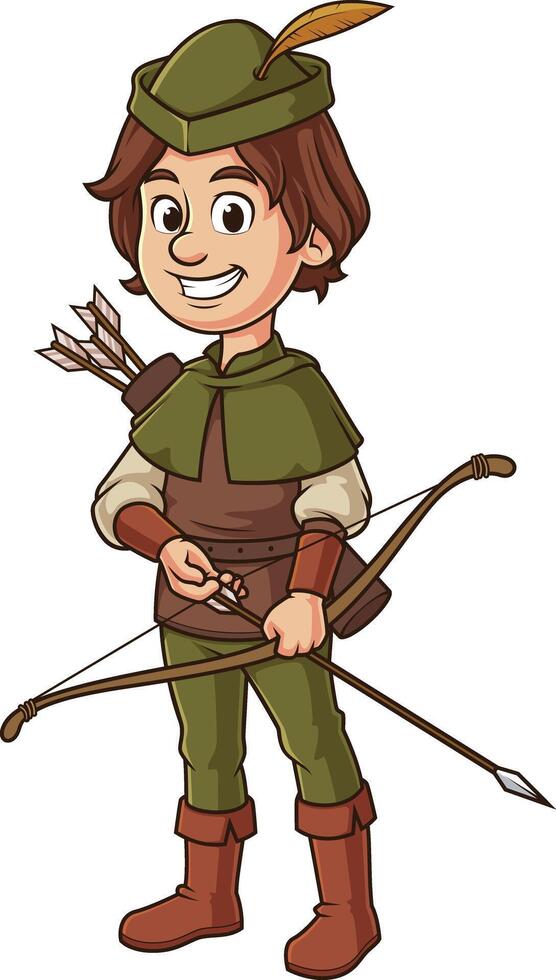 Robin hood character with arrow cartoon drawing vector