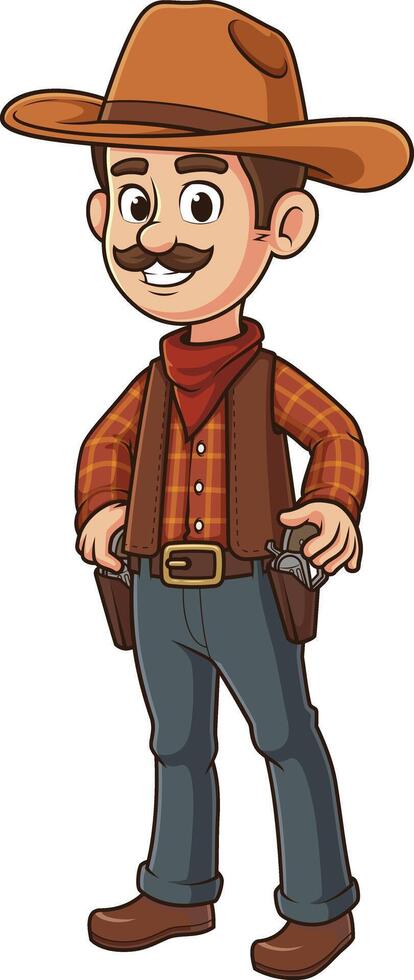 Happy cowboy character cartoon drawing vector