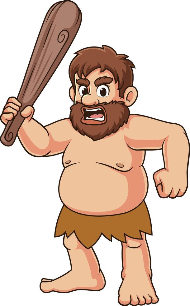 Angry caveman with club cartoon drawing vector