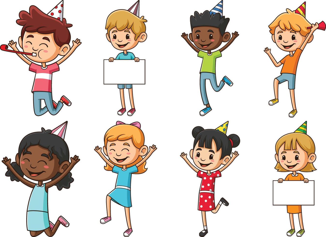 Cartoon kids celebrating birthdays. Each image on a separate layer. vector