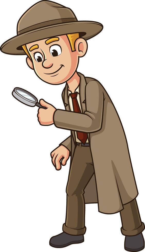 Detective with magnifying glass cartoon drawing vector