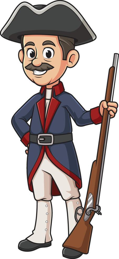 American minuteman soldier cartoon drawing vector