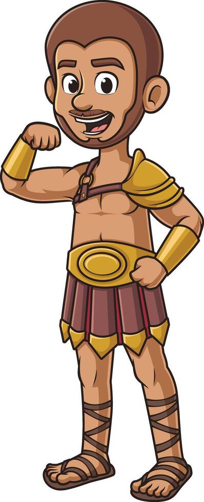 Cheerful gladiator character cartoon drawing vector
