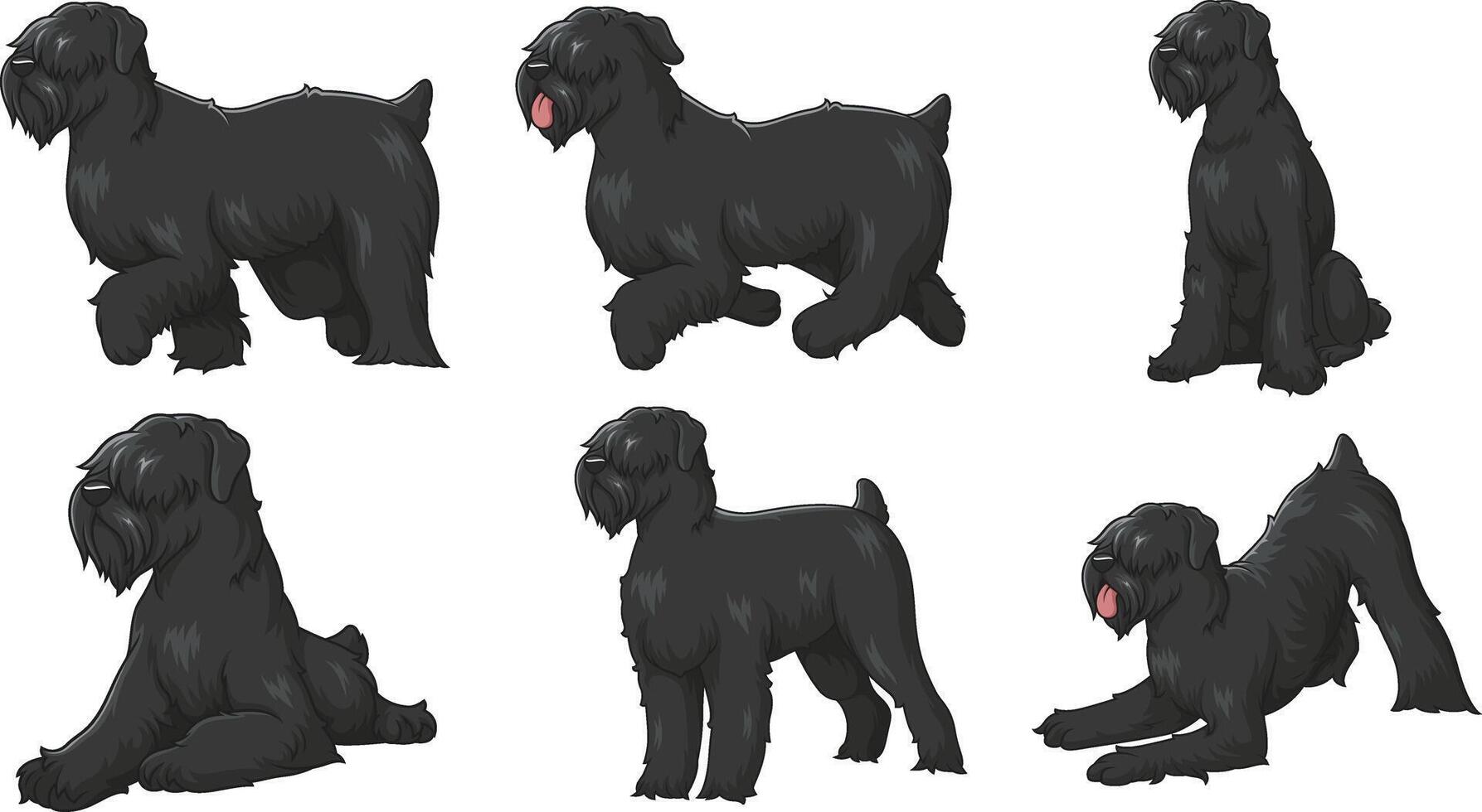 Black russian terrier dog in various poses. Each image on a separate layer. vector