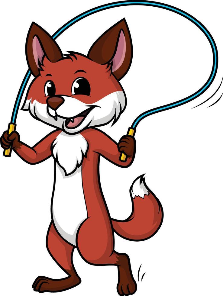 Fox playing jump rope cartoon drawing vector
