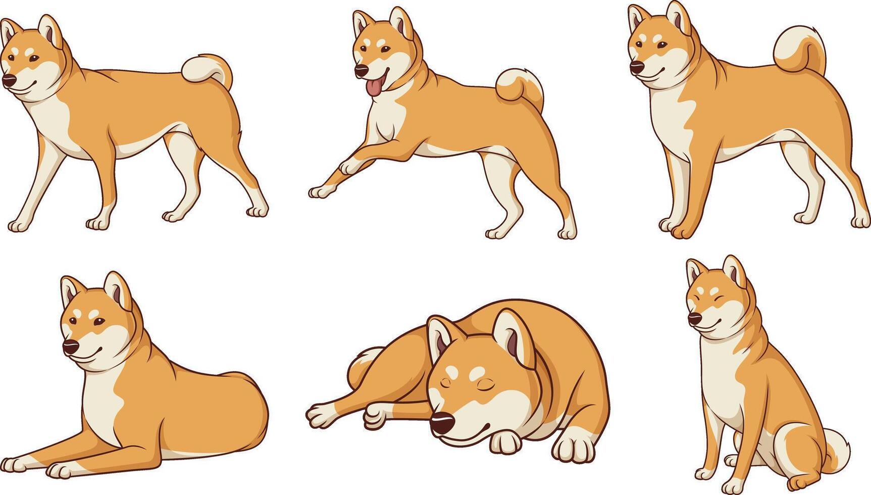 Shiba inu dogs in various poses. Each image on a separate layer. vector