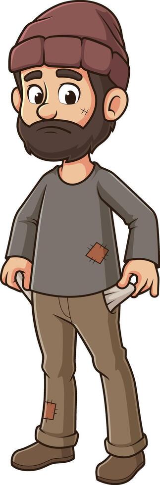 Poor man with empty pockets cartoon drawing vector