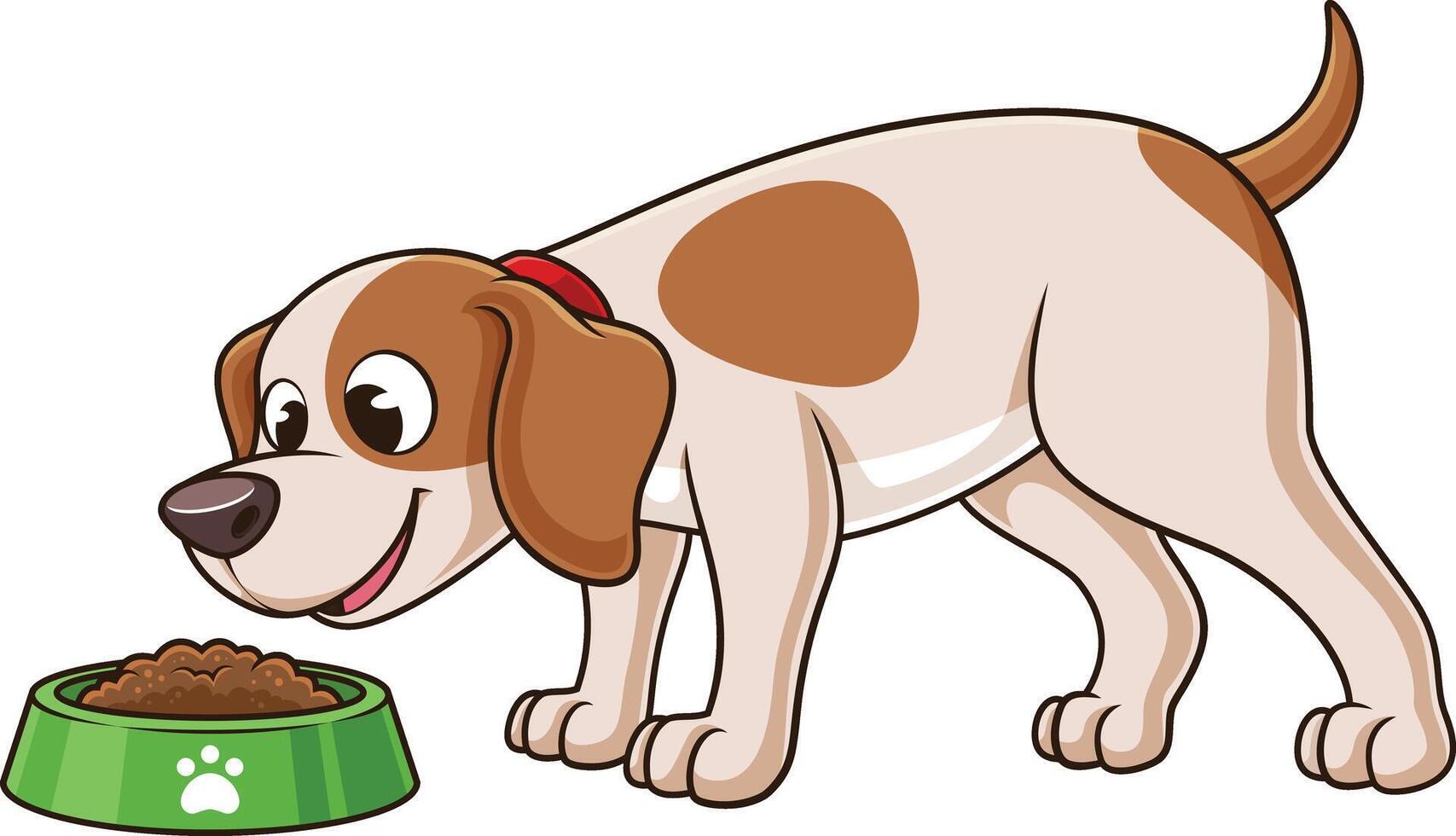 Cute little dog eating from bowl cartoon drawing vector