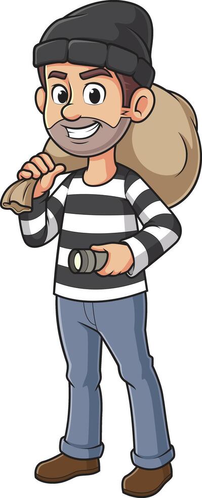 Thief with flashlight cartoon drawing vector