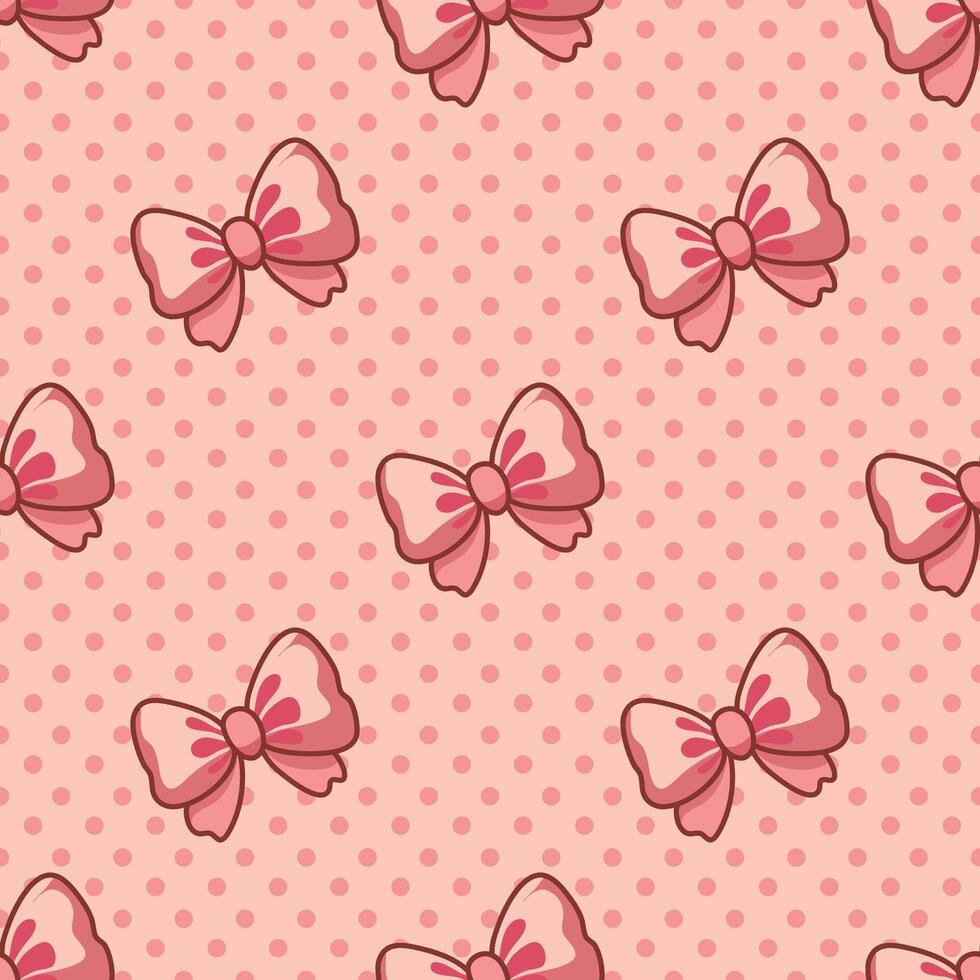 Seamless pink bow pattern on polka dot background for fabric, textile, gift wrapping paper and clothing design. Cute and feminine decorative design. vector