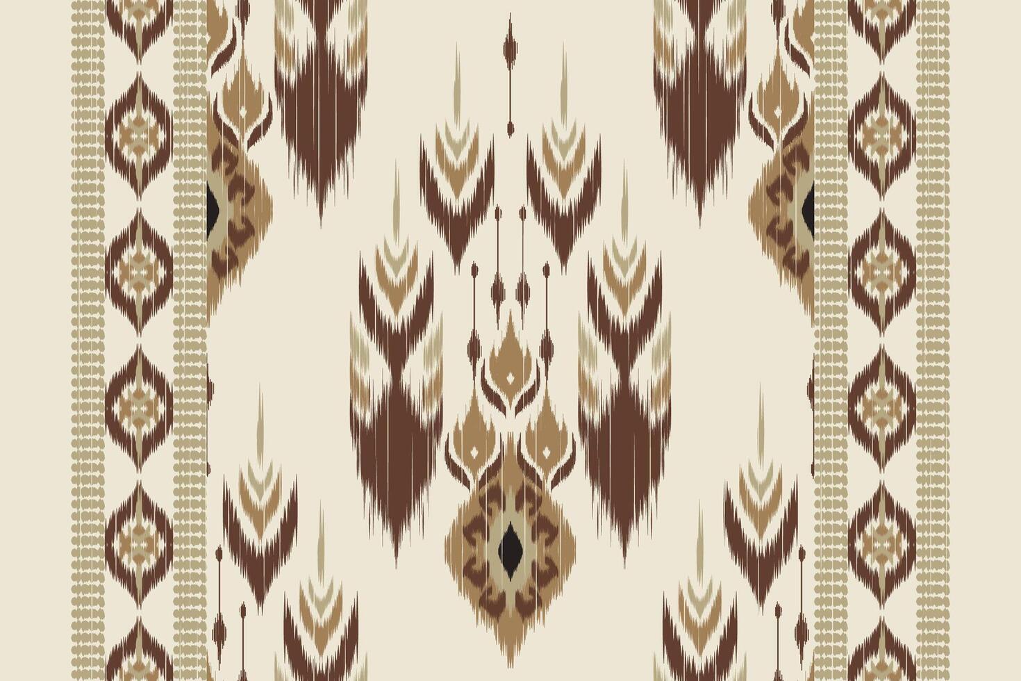 Traditional Ikat Pattern in Earth Tones for Fabric, Textile, and Wallpaper Design. Seamless Ethnic Motif Featuring Geometric Shapes and Tribal Elements. Perfect for Interior Decor vector