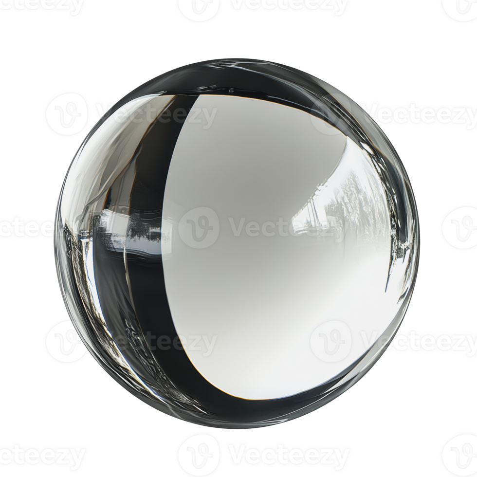 Clear glass sphere with reflections on a surface png