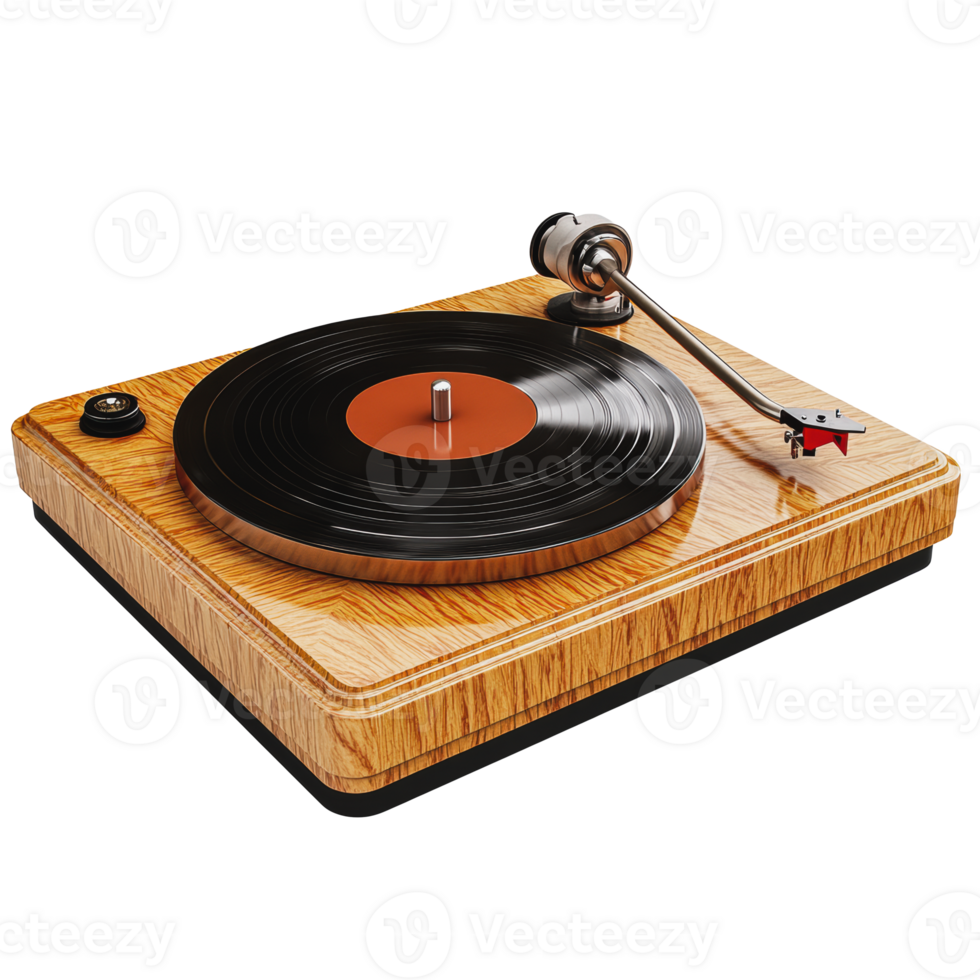 Vintage record player on wooden surface png