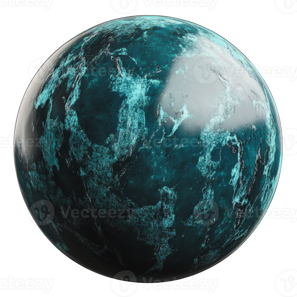 Abstract teal planet with textured surface png