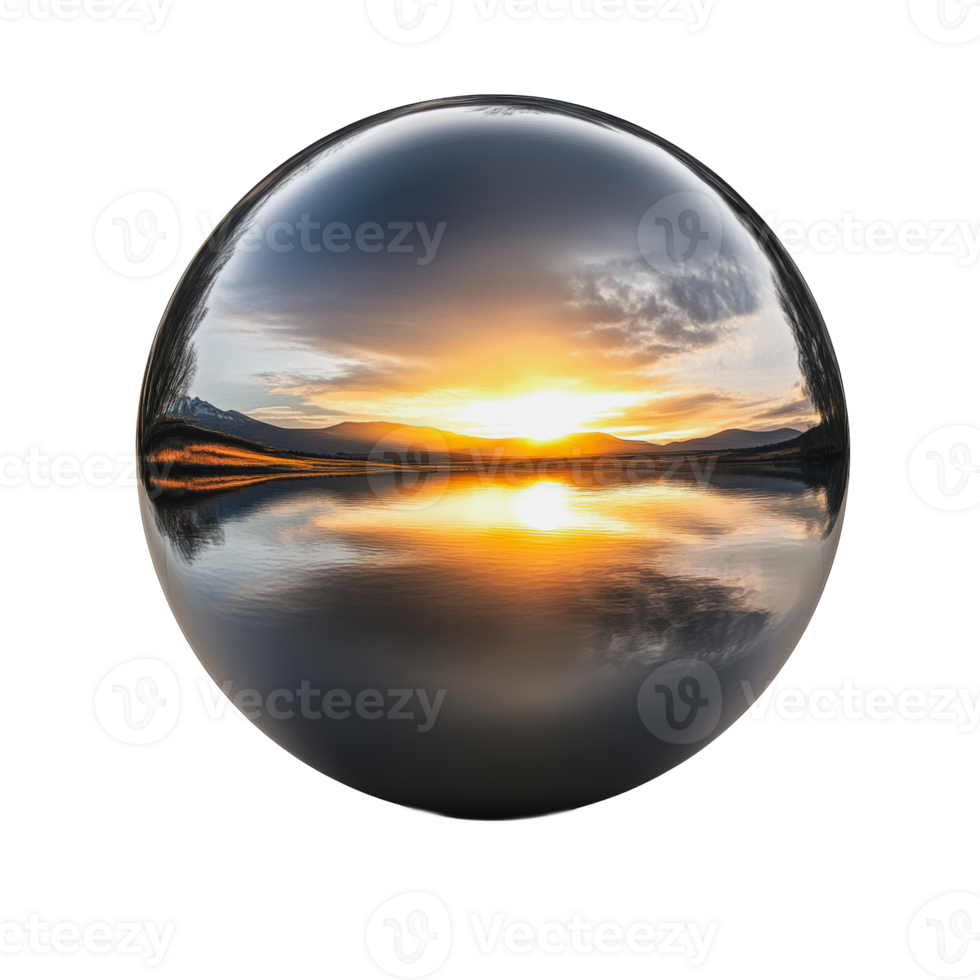Sunset reflection over a calm lake in mountains png