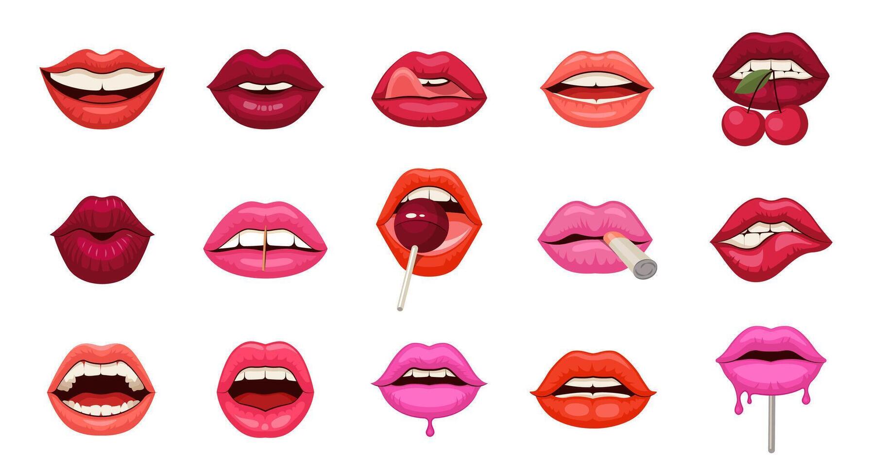 Set of Cartoon Lips, Different Emotions lip art vector