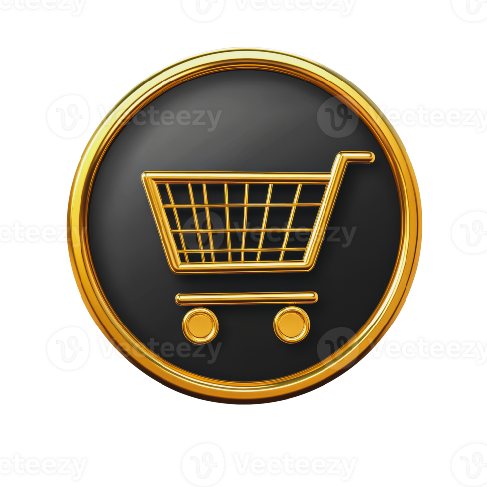 Golden shopping cart icon with black background 49108262 PNG