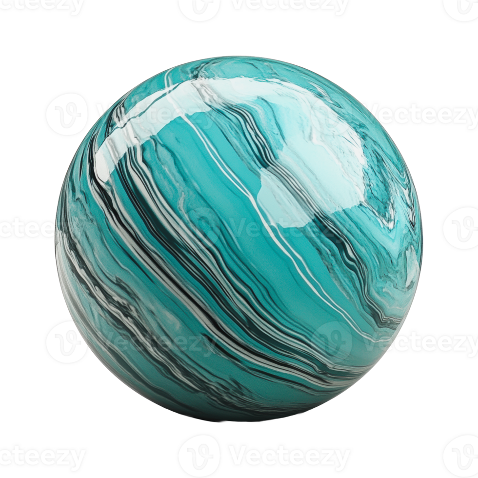 Marble sphere with turquoise and black swirls png