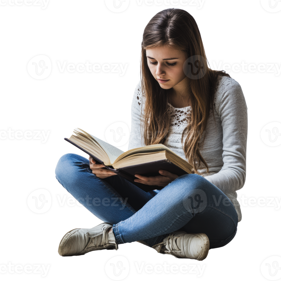 Young woman reading indoors png