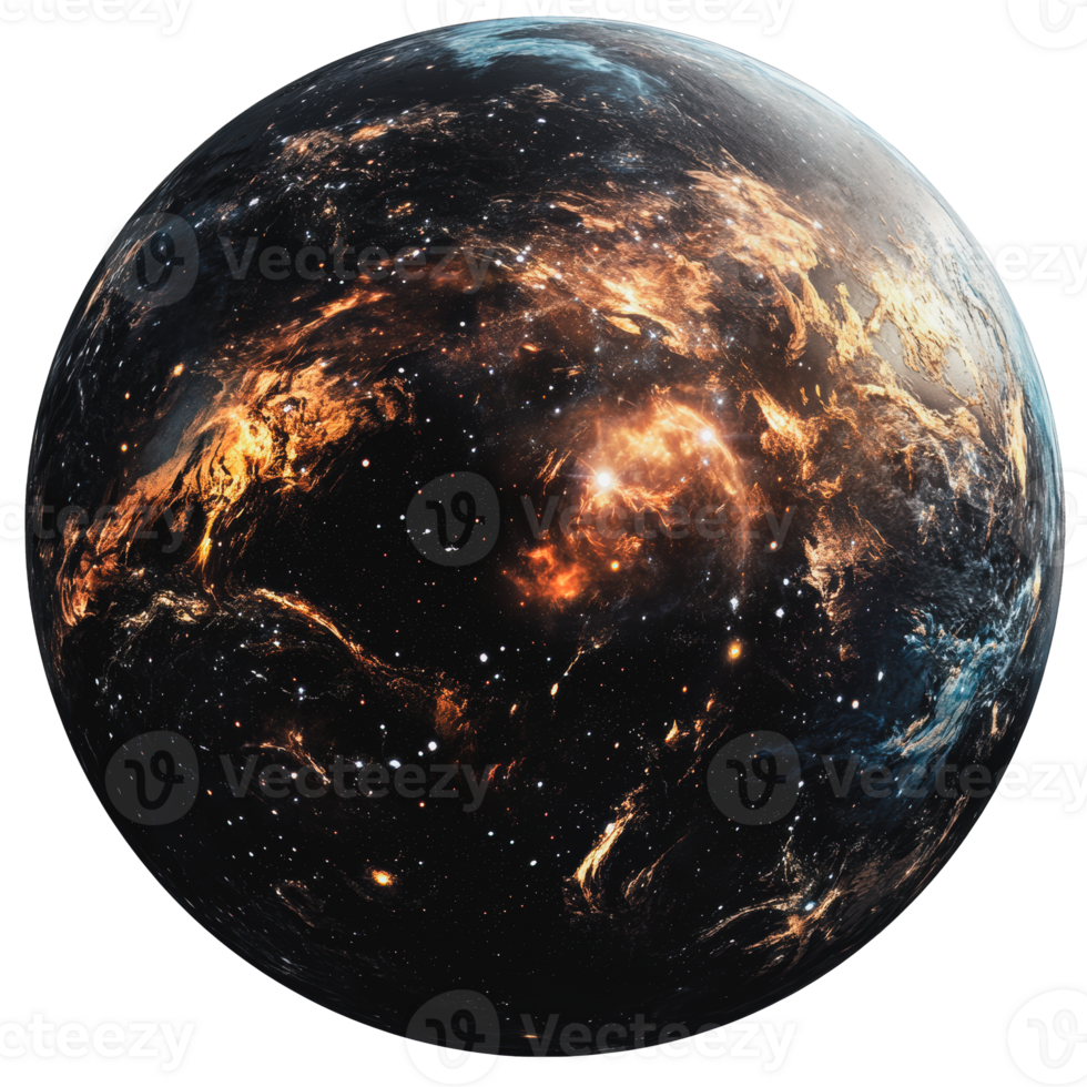 Luminous exoplanet with starry backdrop png