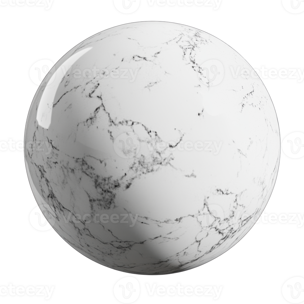 White marble sphere with detailed texture png