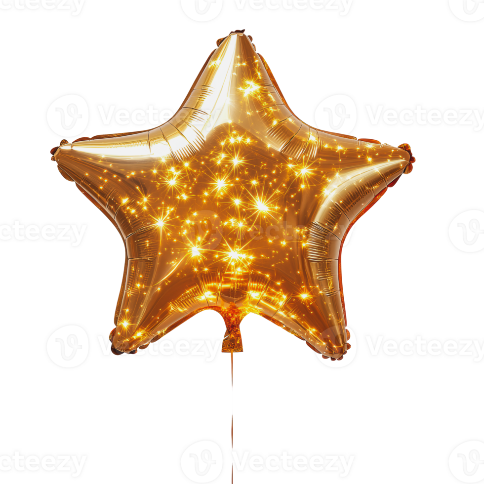 Shiny gold star balloon with sparkles png